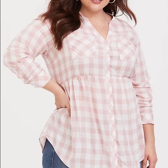 Torrid | Blush Pink Plaid Babydoll Tunic | NWT 00 - Picture 1 of 6